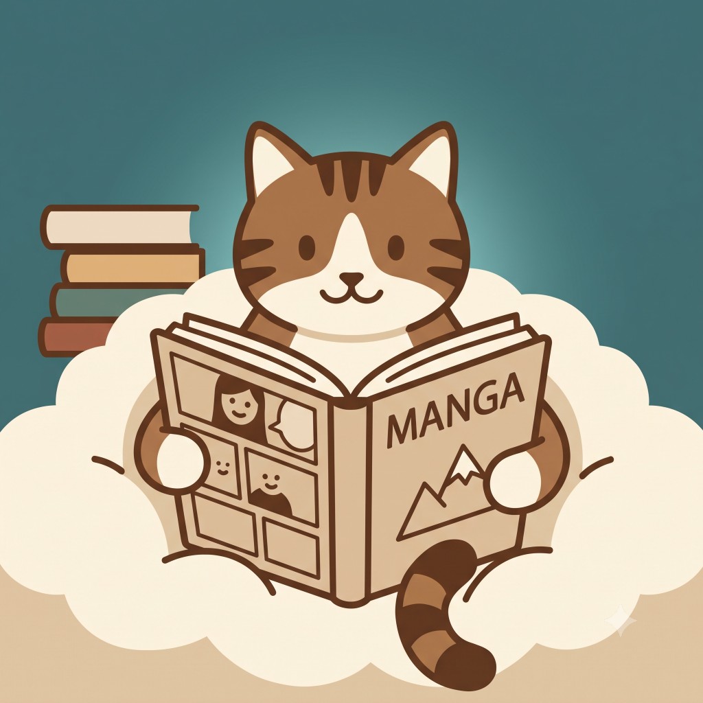 漫画を読む猫のイラスト