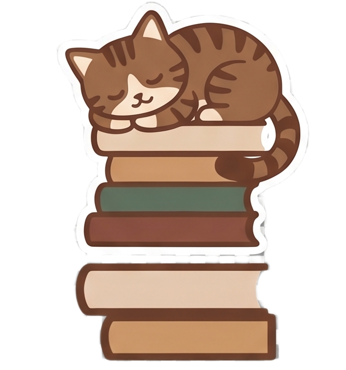 本の上で眠る猫のイラスト